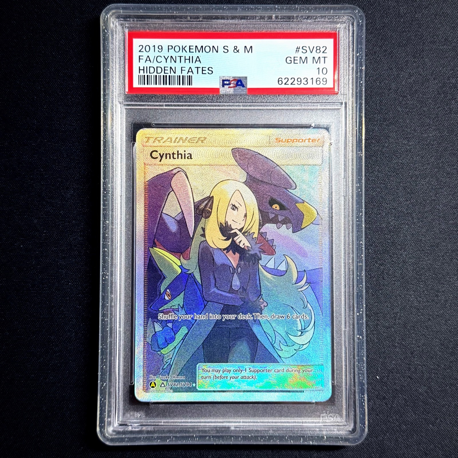 PSA 10 Cynthia Full Art SV82/SV94 Sun & Moon Hidden Fates 2019 Pokemon Card