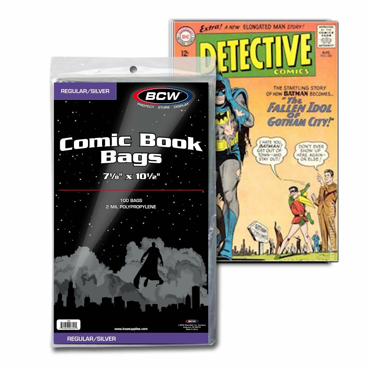 100 – BCW Regular / Silver 2-Mil Polypropylene Comic Book Bags 7-1/8″ x 10-1/2″
