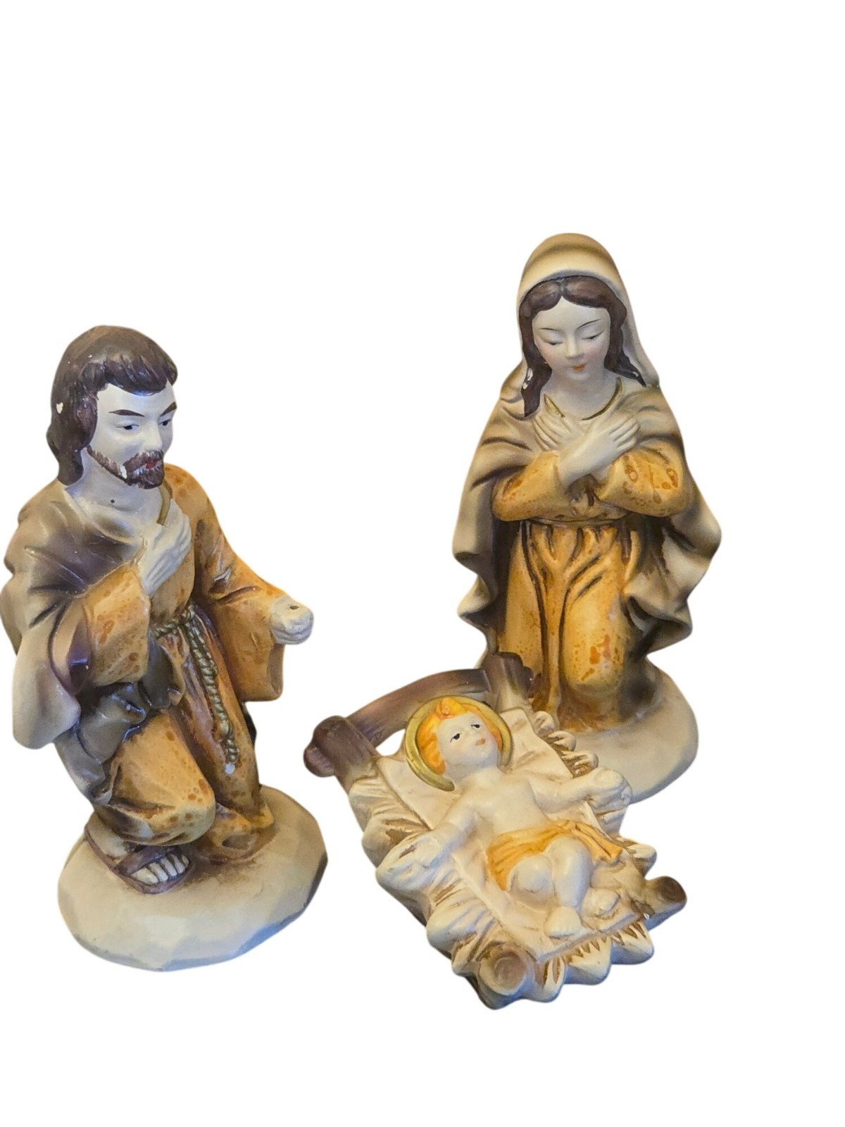 Vintage Star Hand Painted Composition Paper Mache Nativity Figurine Set Japan