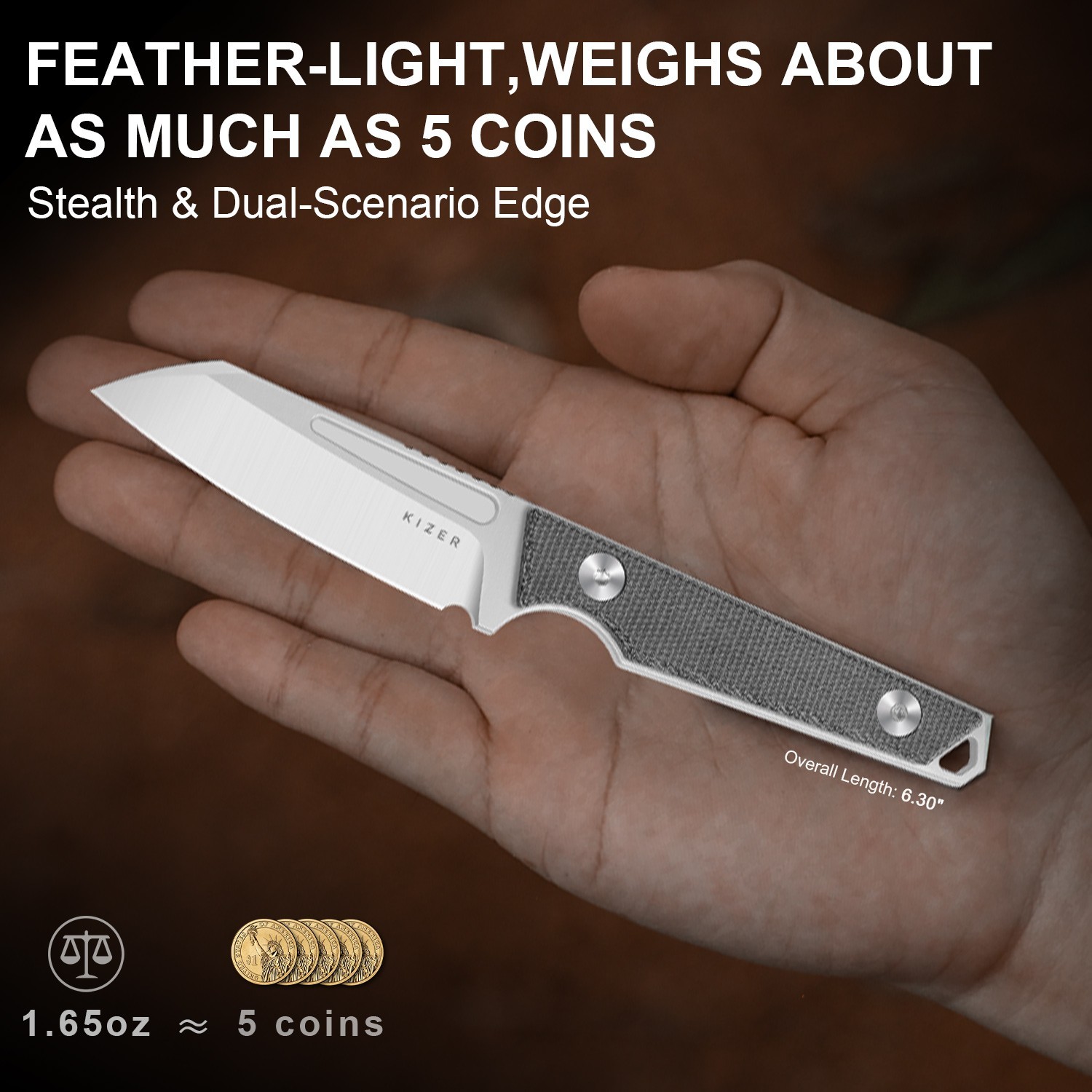 Kizer Phasmids EDC Fixed Knife AEB-L Blade Micarta Handle With Sheath 1079A3
