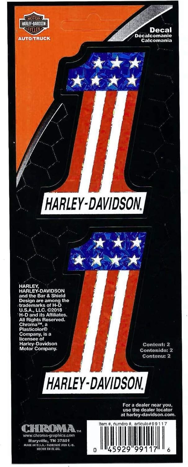 Harley-Davidson #1 Stars and Stripes Decals, 2 Red, White & Blue Decals, 3″ x 2″