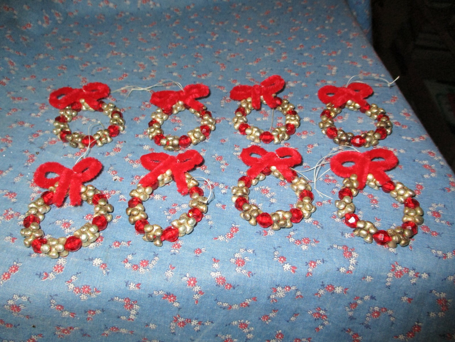 Eight Nice Crafted Wreath with Ribbon Christmas Ornaments Mixed Materials Older