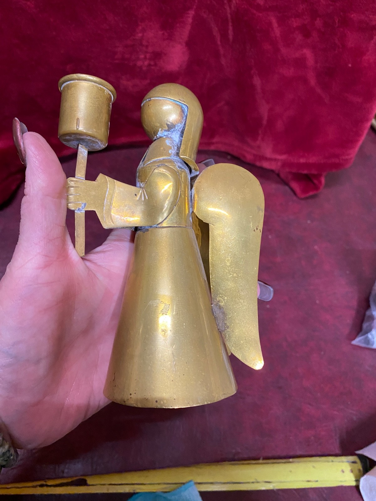 Vintage Brass and Copper Angel Candle Holder 6 In Candlestick Christmas Display