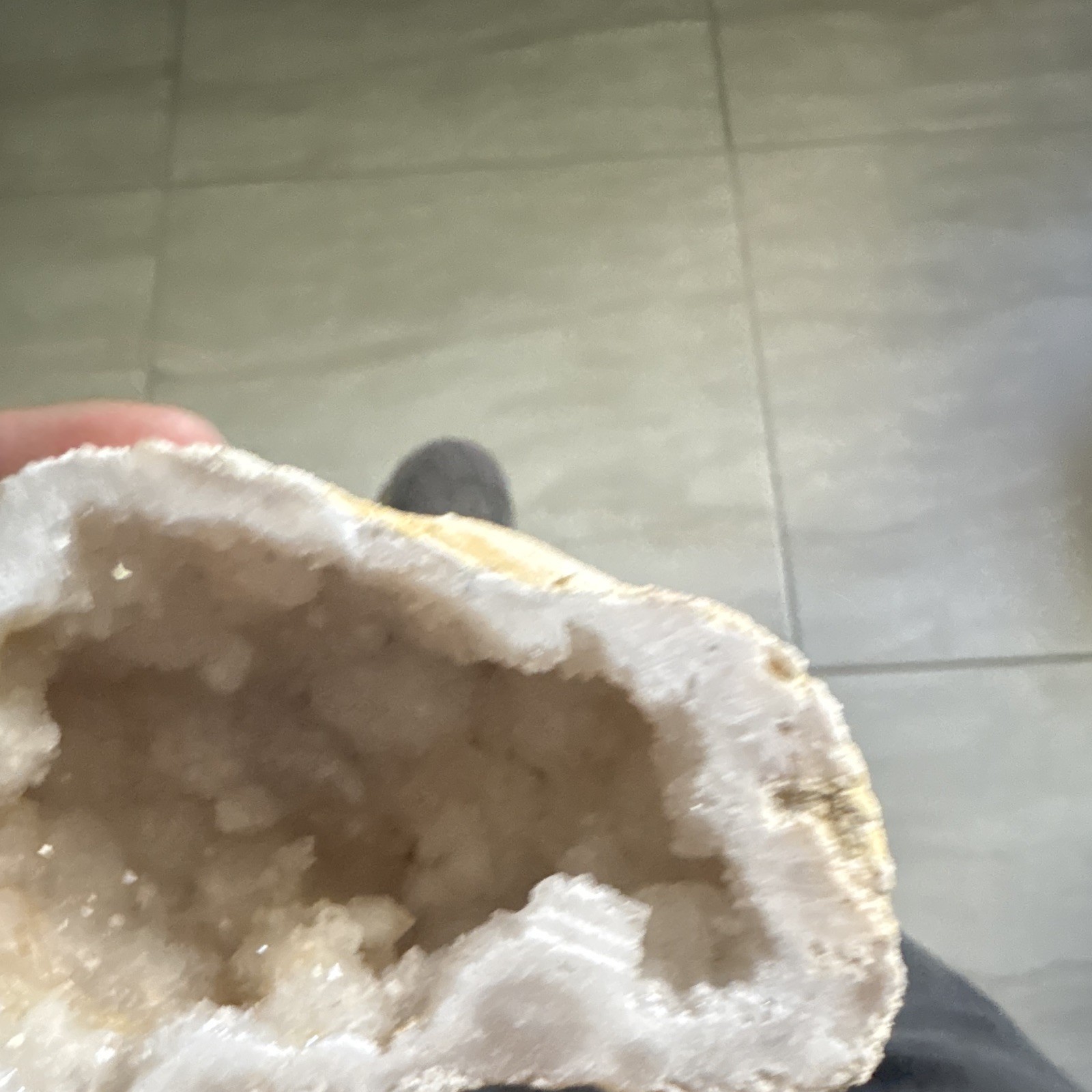 Natural Quartz Geode Crystal Cluster Specimen, White Druzy Interior