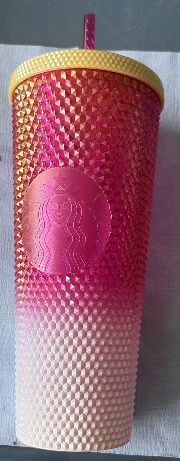 Starbucks Chrome Pink and White Studded Ombré Venti Cold Cup Tumbler 24oz