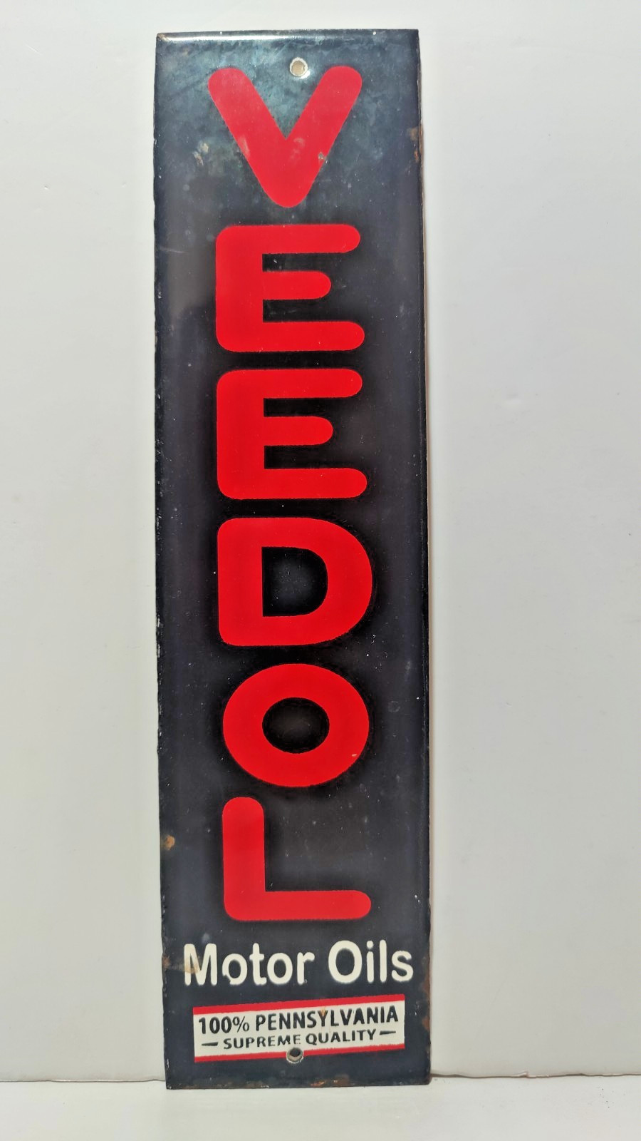 Vintage VEEDOL MOTOR OILS PENNSYLVANIA Porcelain Enamel Sign 12″ x 3″ Inches