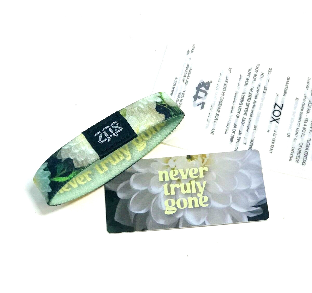 ZOX **NEVER TRULY GONE** Silver Single Medium Wristband w/Card NIP