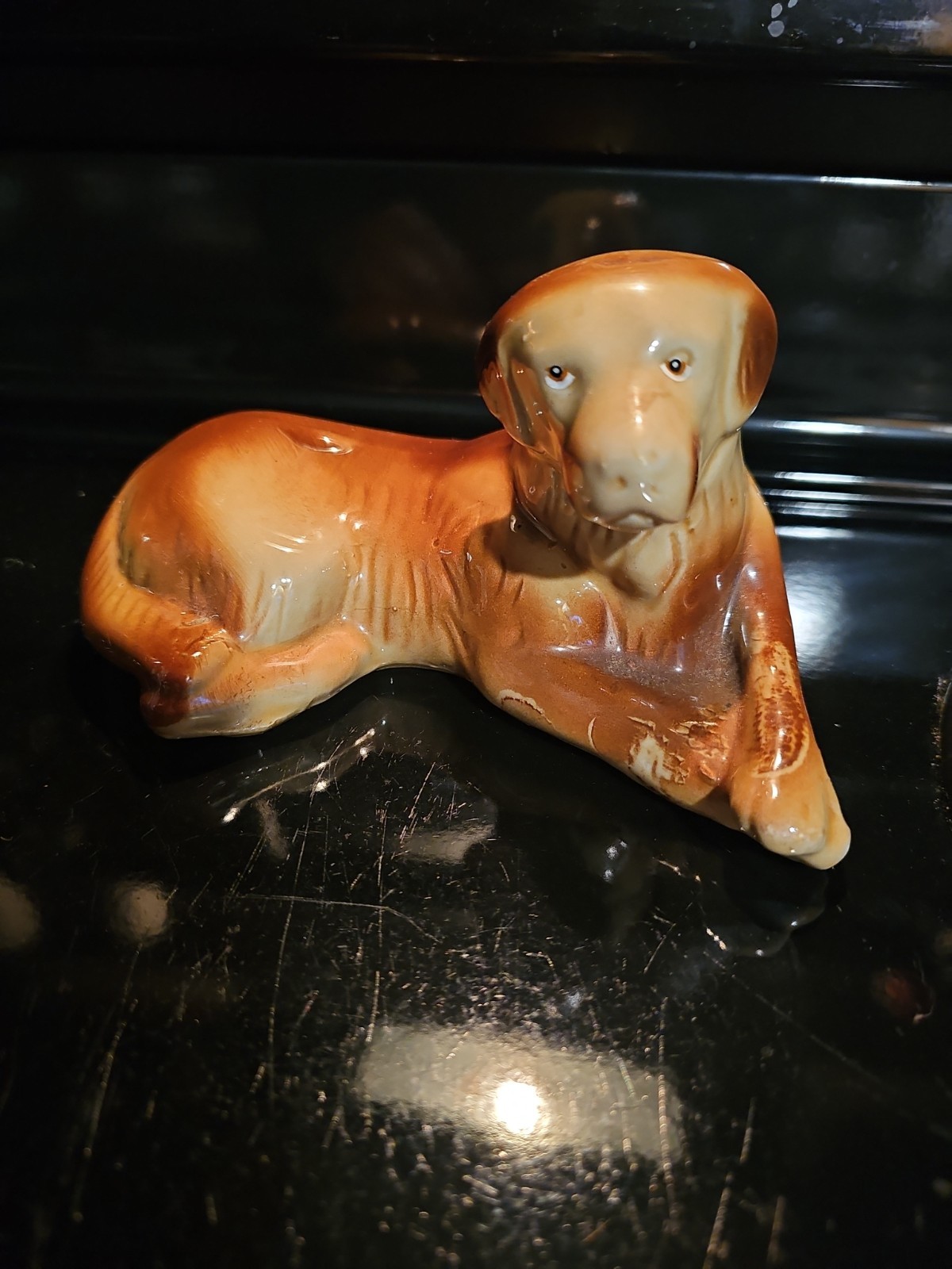 VINTAGE BRAZIL CERAMARTE BROWN PUPPY DOG LAYING DOWN FIGURE Ceramic