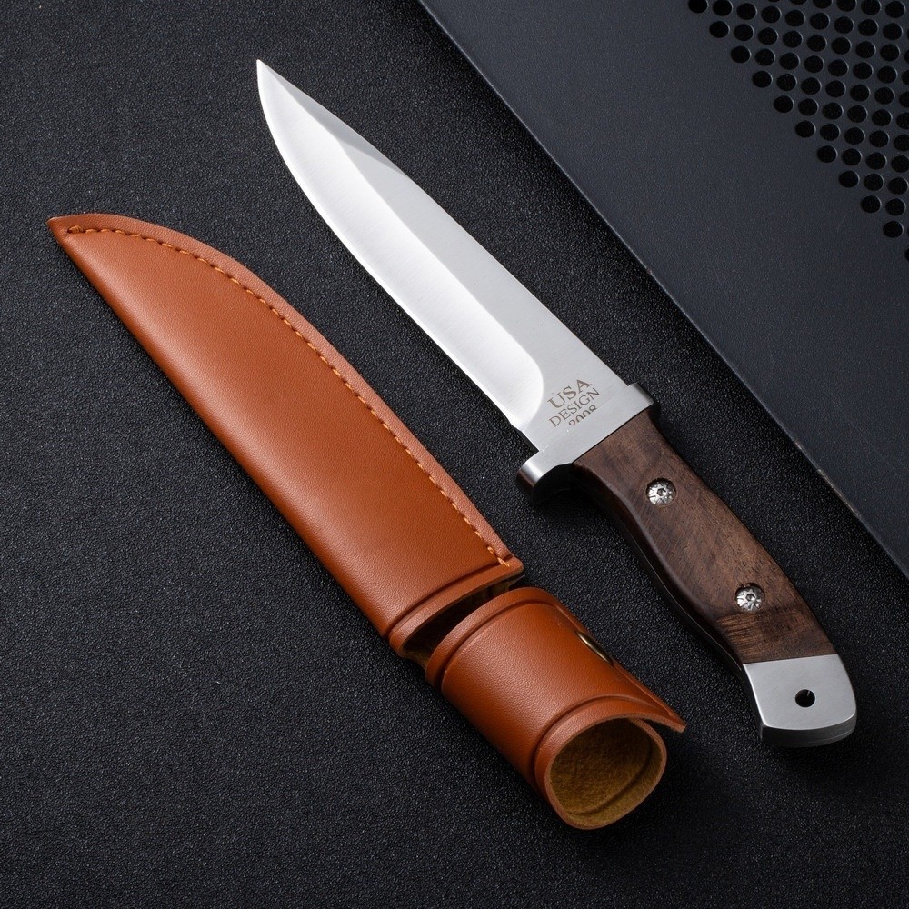 Fixed Blade Knife 5Cr13 Stainless Steel Wood Handle Outdoor Camping with Sheath