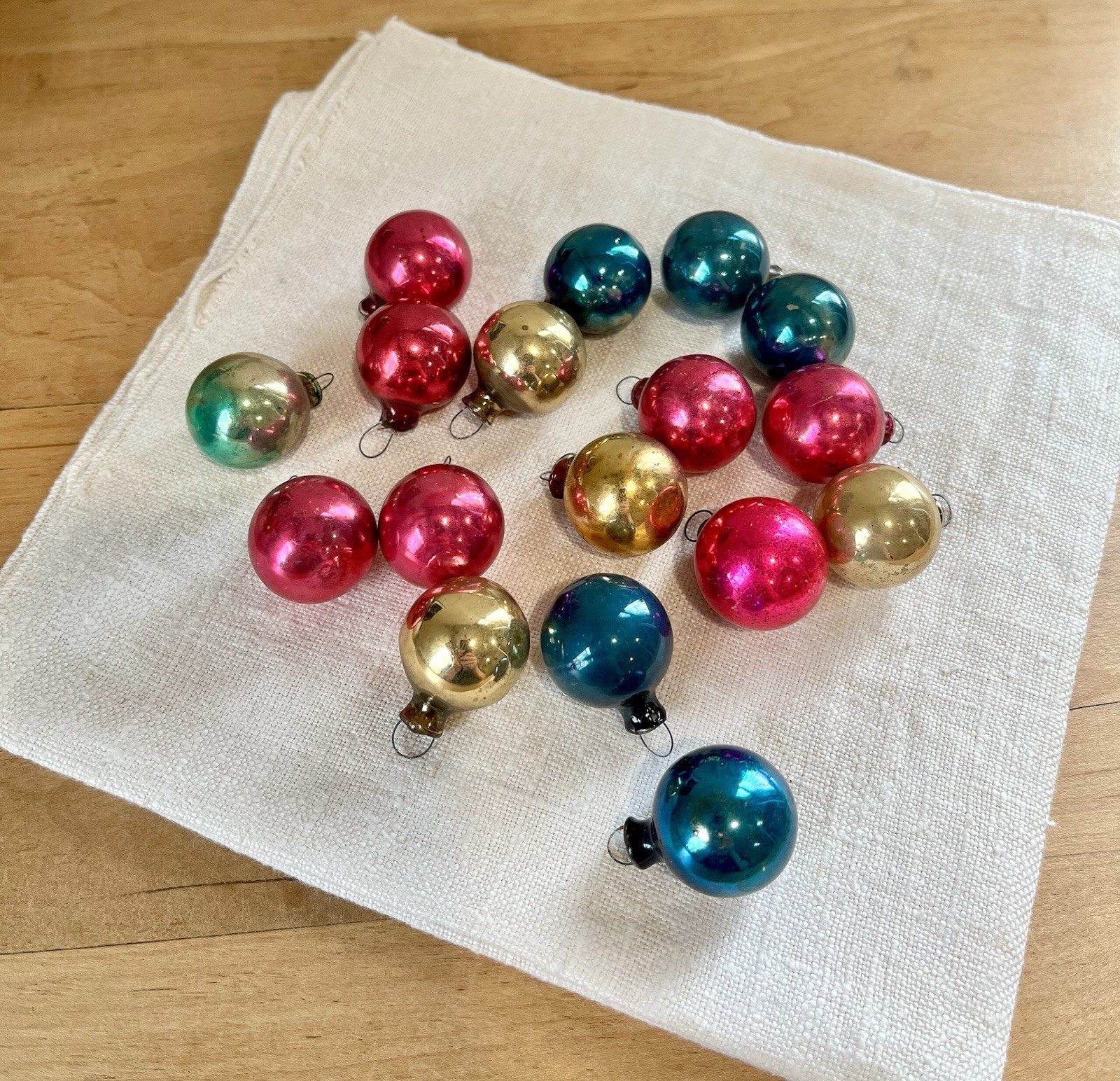 17 Vintage 1.25” Round Mercury Glass Christmas Bulb Ornaments