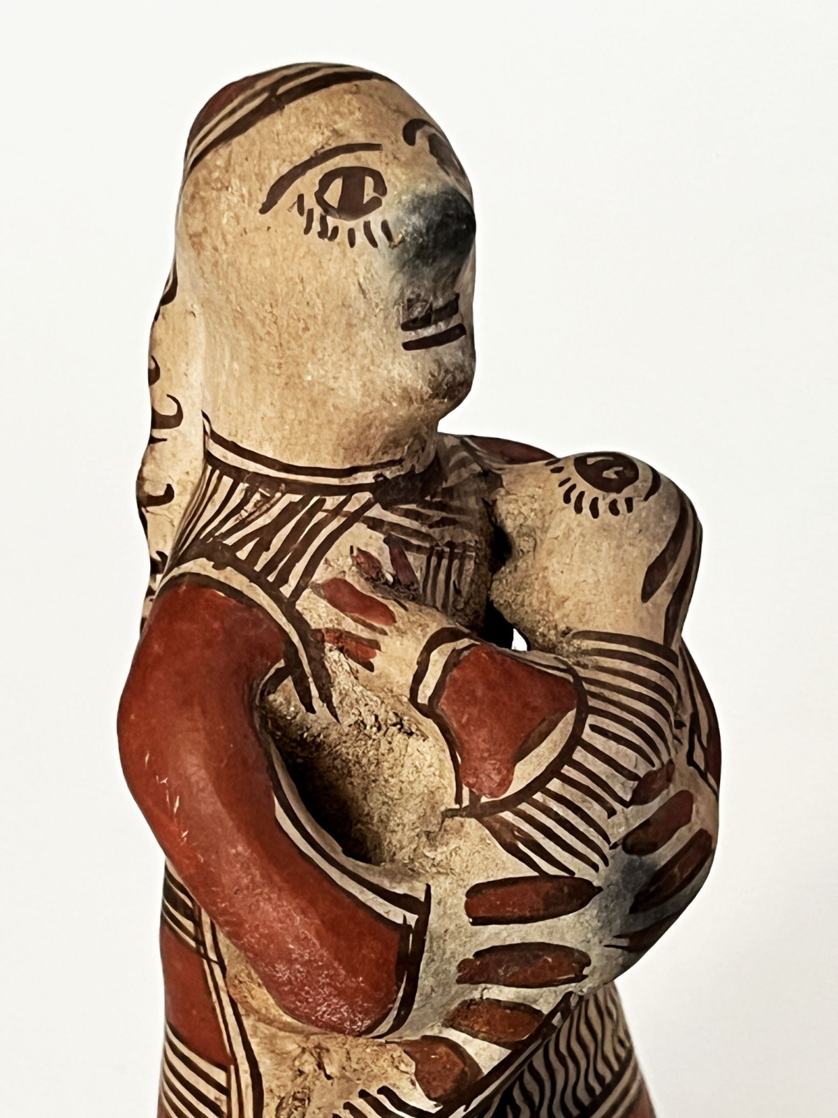 VTG MEXICAN GUERRERO AMEYALTEPEC OAPAN CERAMIC CLAY FOLK ART FIGURE WOMAN & BABY