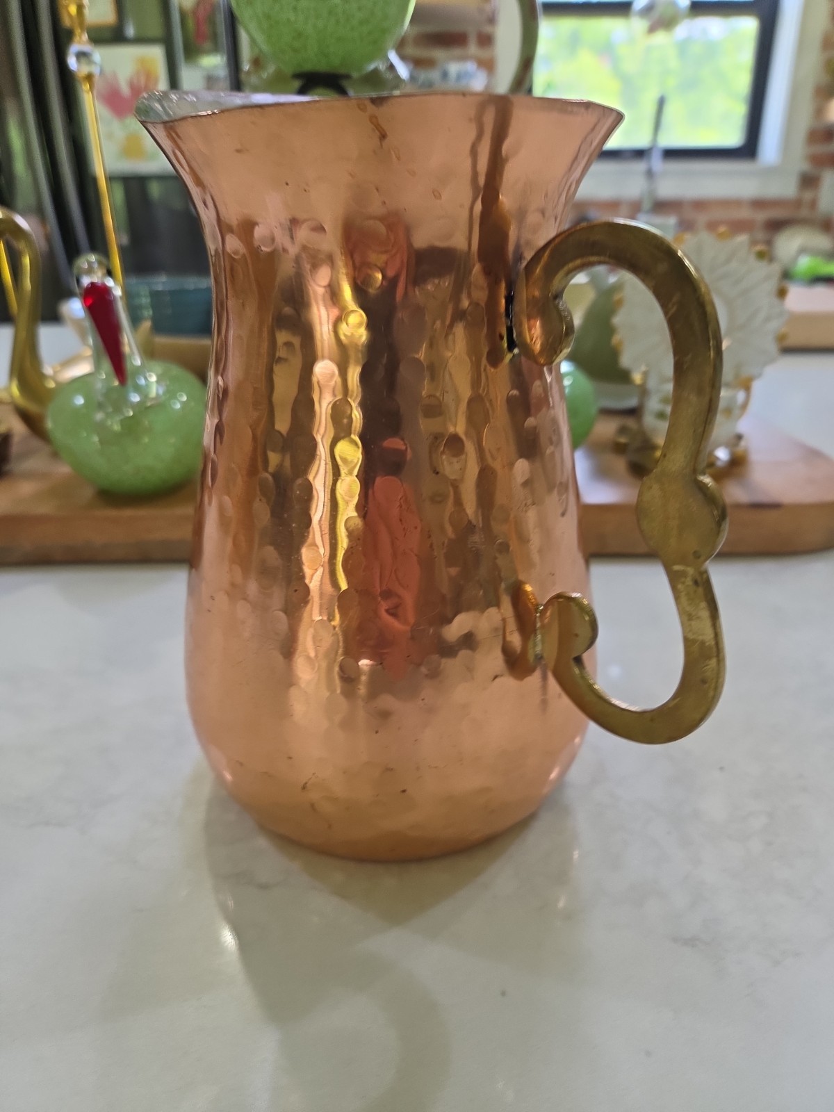 8″ Tall Hammered Copper Pitcher w/ Brass Handle Southwestern Decor Made In India