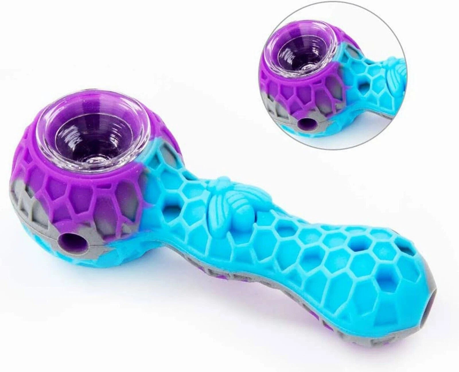 2pc Silicone Smoking Pipe 4.3″ Honeycomb Bee Tobacco Hand Pipes Glass Bowl Tool