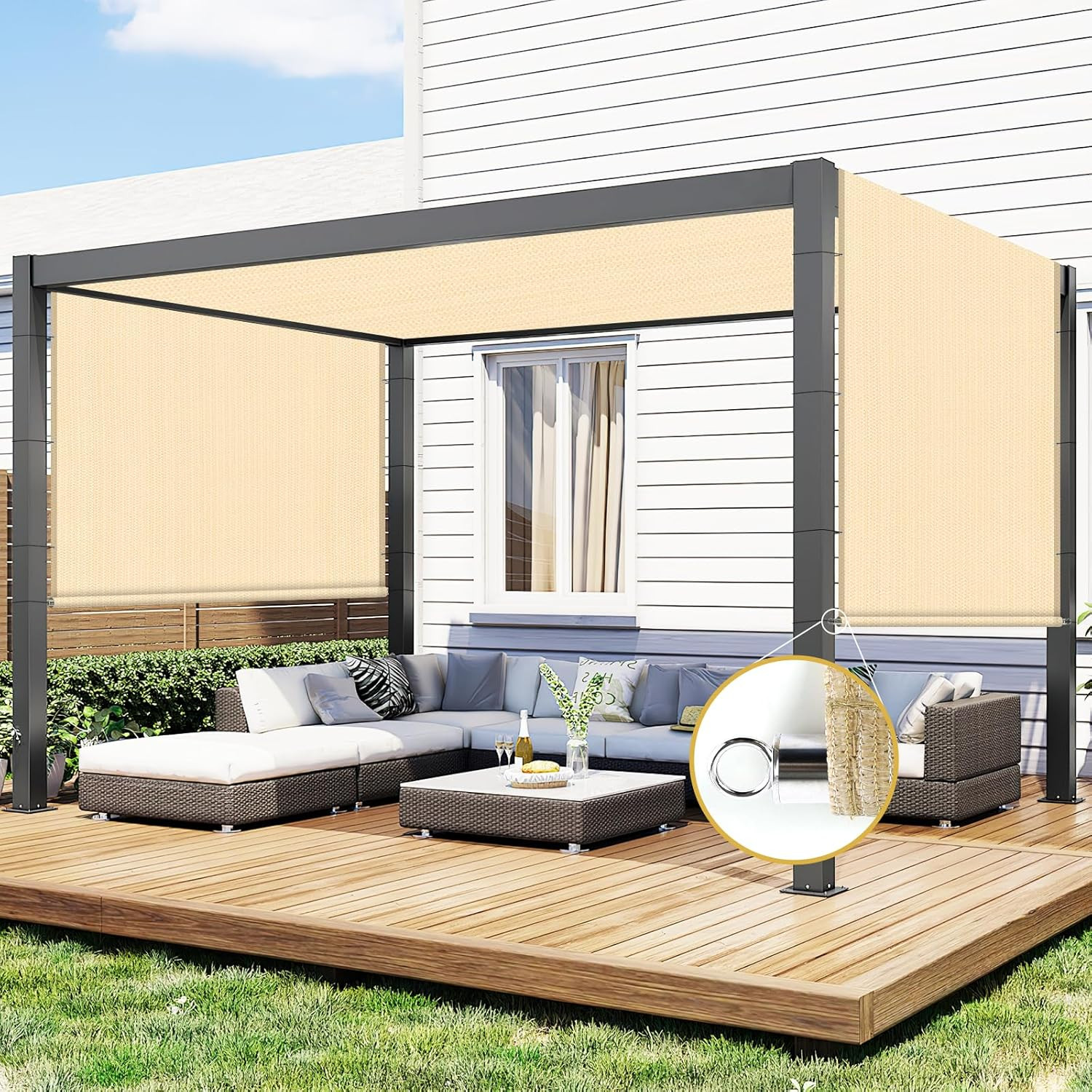 10’x16′ Pergola Shade Cover with Weighted Rods & Grommets, 90% UV Block Outdoor