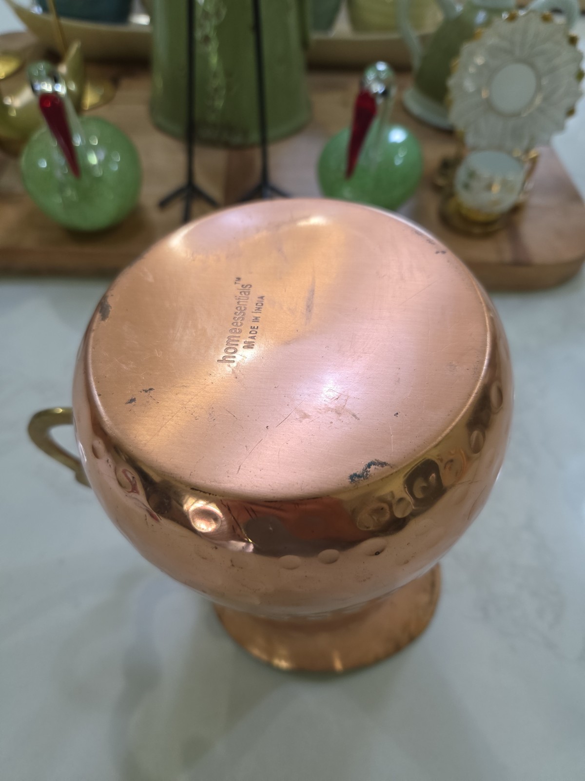 8″ Tall Hammered Copper Pitcher w/ Brass Handle Southwestern Decor Made In India