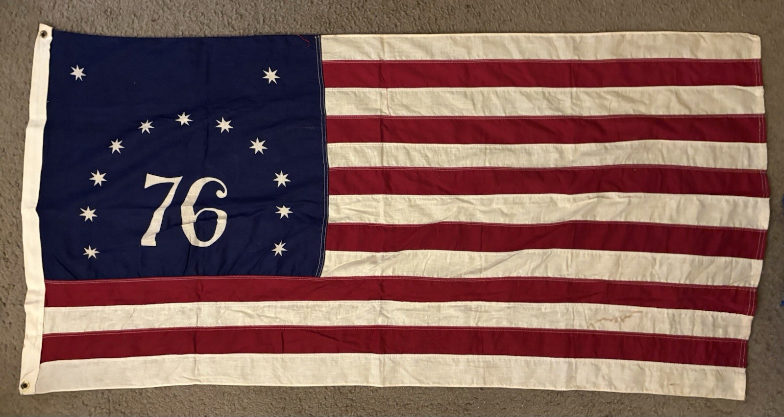 Rare Vintage 1976 Bicentennial 76 American Flag Cotton 30×58 USA Patriotic Decor