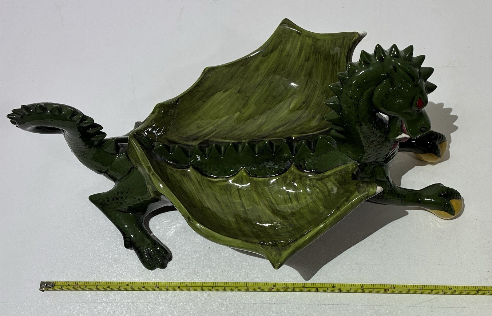 Vintage Dragon Ashtray Retro Decor Big Wings Ceramic 15″ HUGE Center Piece VTG