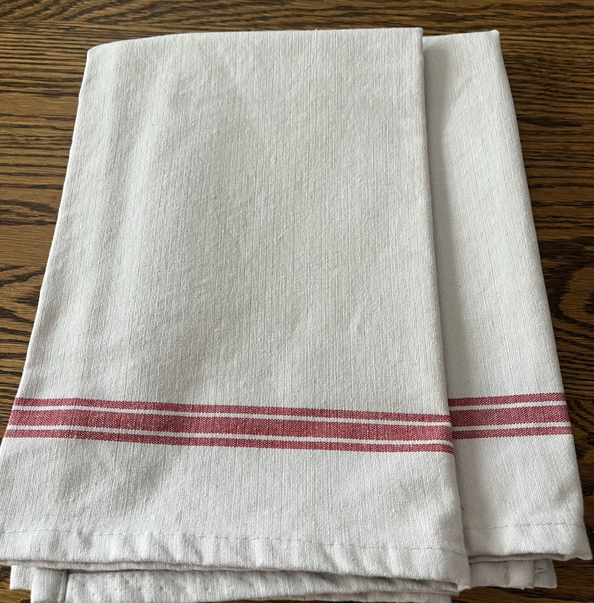2 Redecker Kitchen Tea Hand Towels Heavy Cotton White Red Stripes 28.5 x 22.5