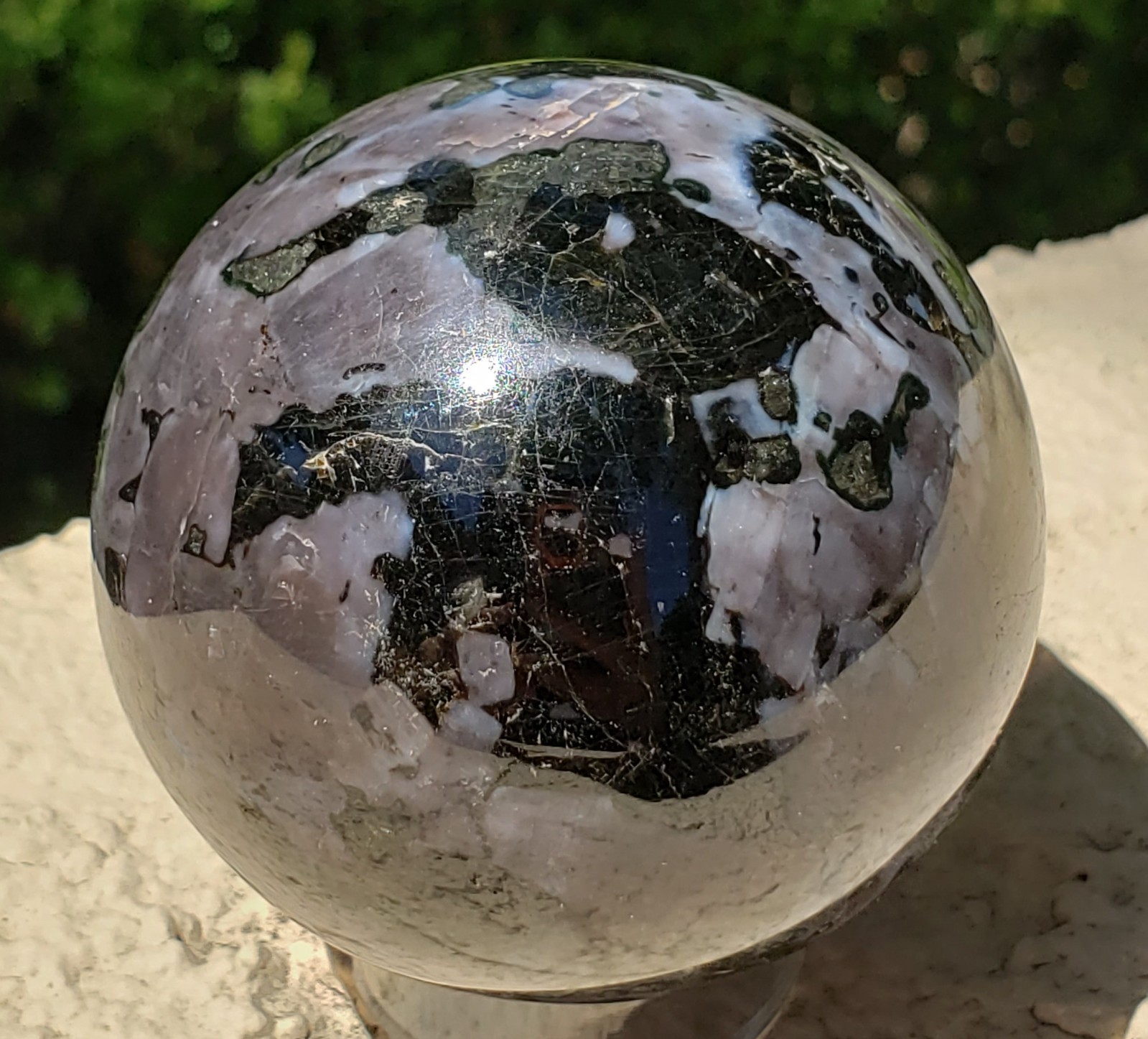 2.35″ Indigo Gabbro Mystic Merlinite Blizzard Stone Crystal Sphere, 332g