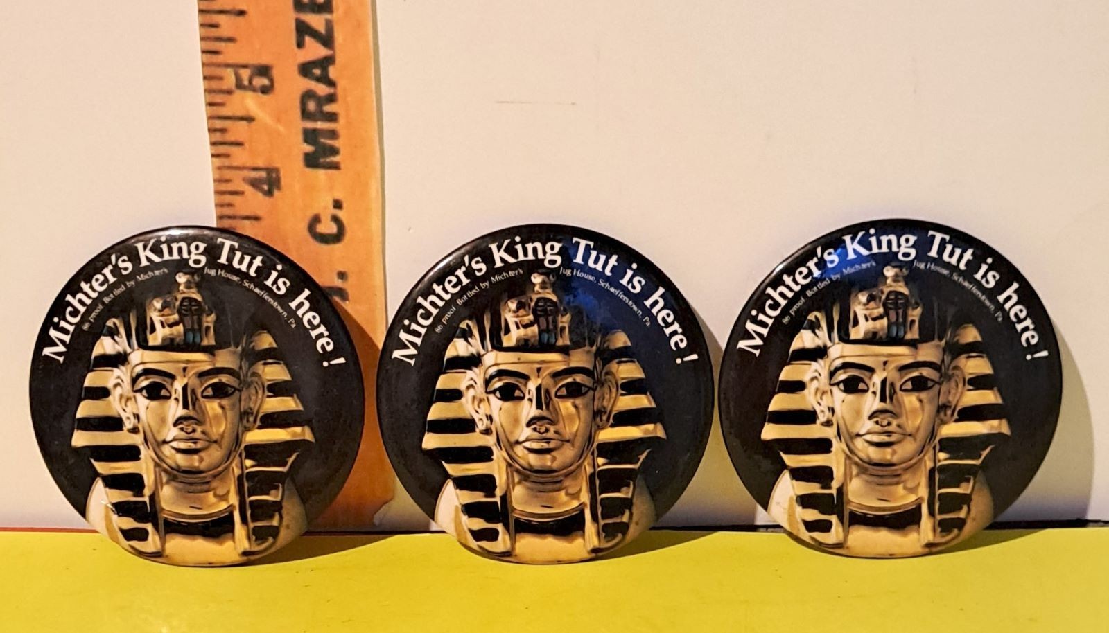 3 Michter’s KING TUT decanter image pins pinbacks