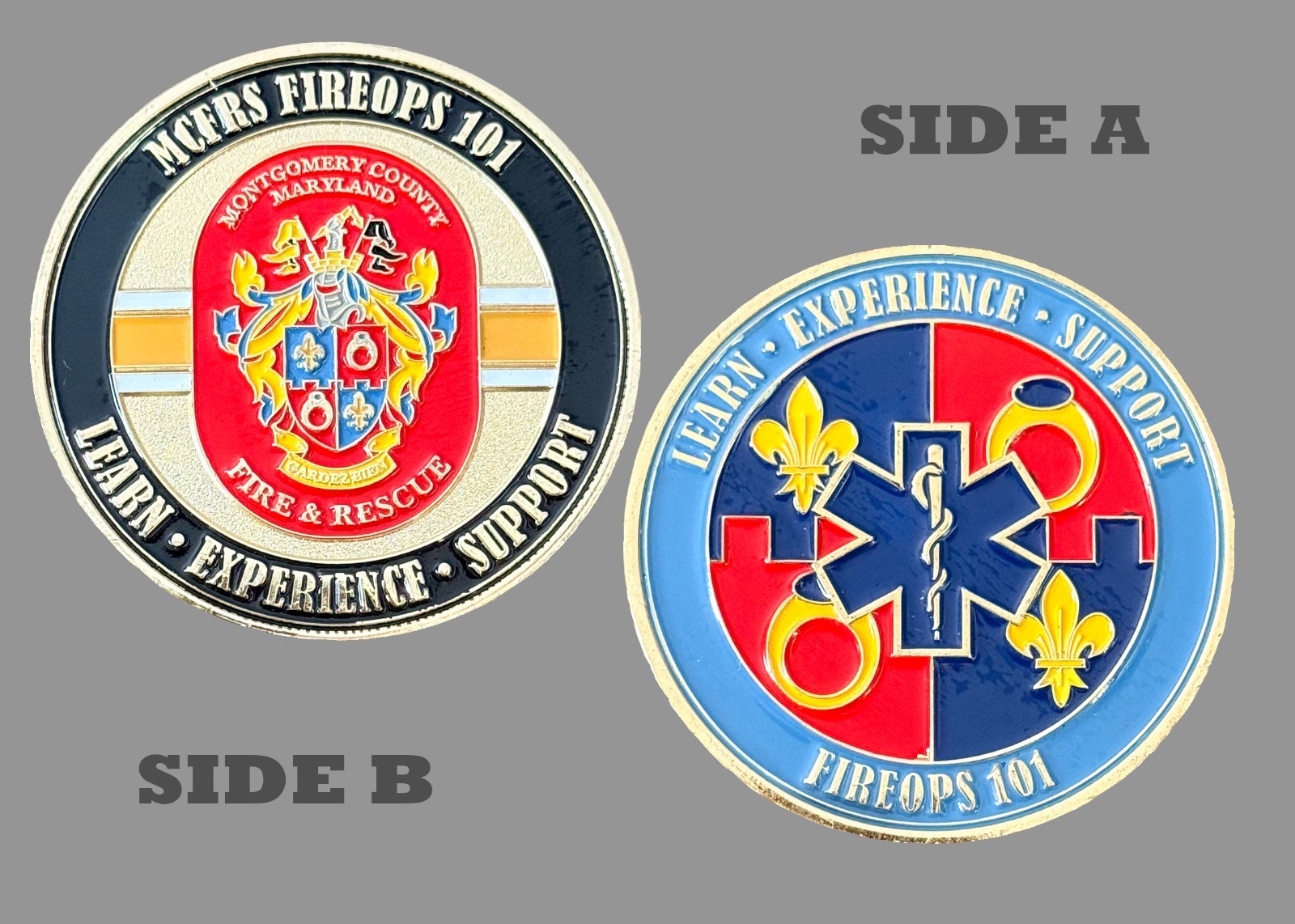 MCFRS Fire Rescue EMS Multicolor Enamel Gold Challenge Coin 1#31