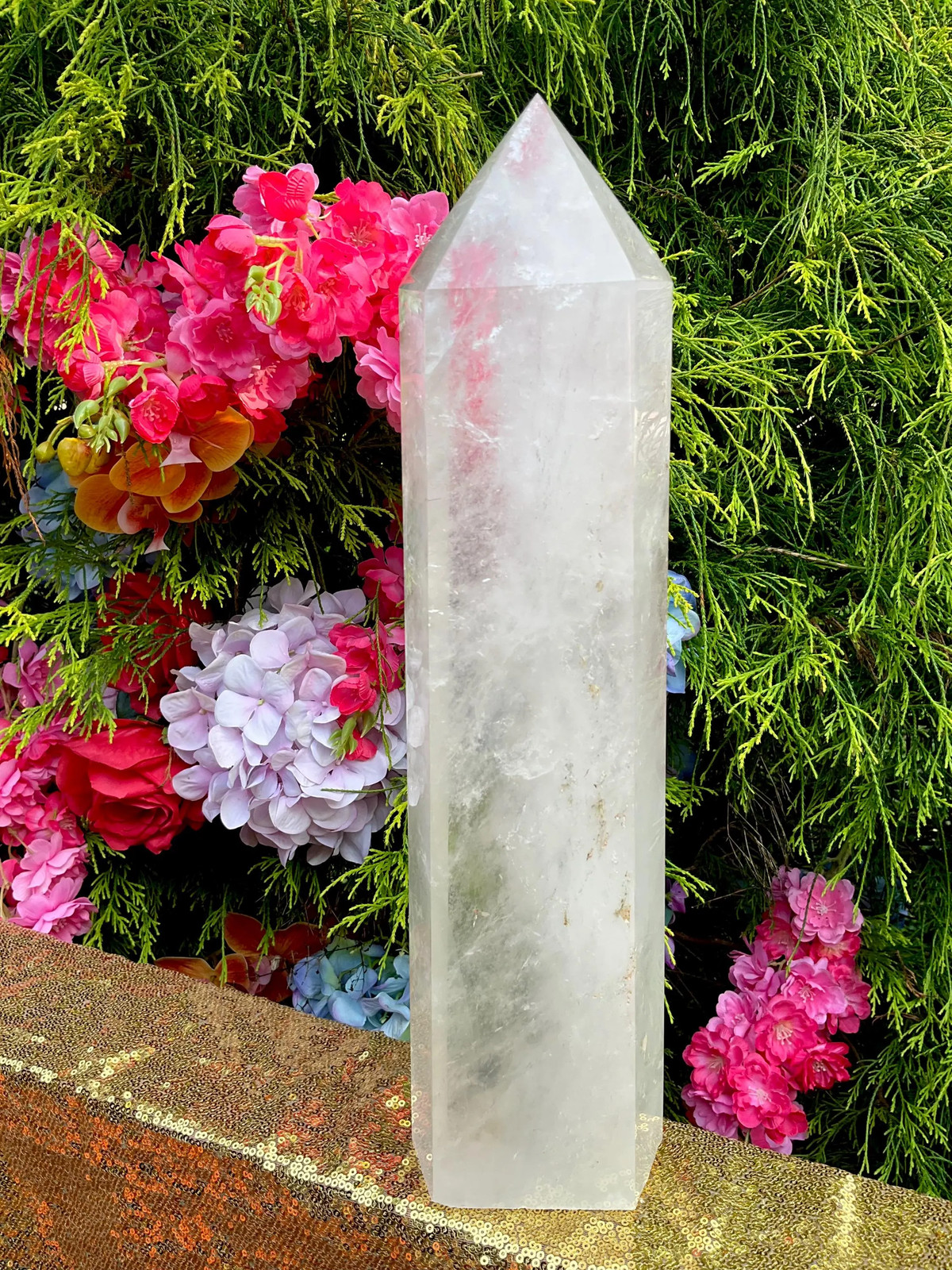 Clear Quartz Crystal Generator ~ Large 12 lb. ~ 15″ Tall ~ Sparkling Inclusions