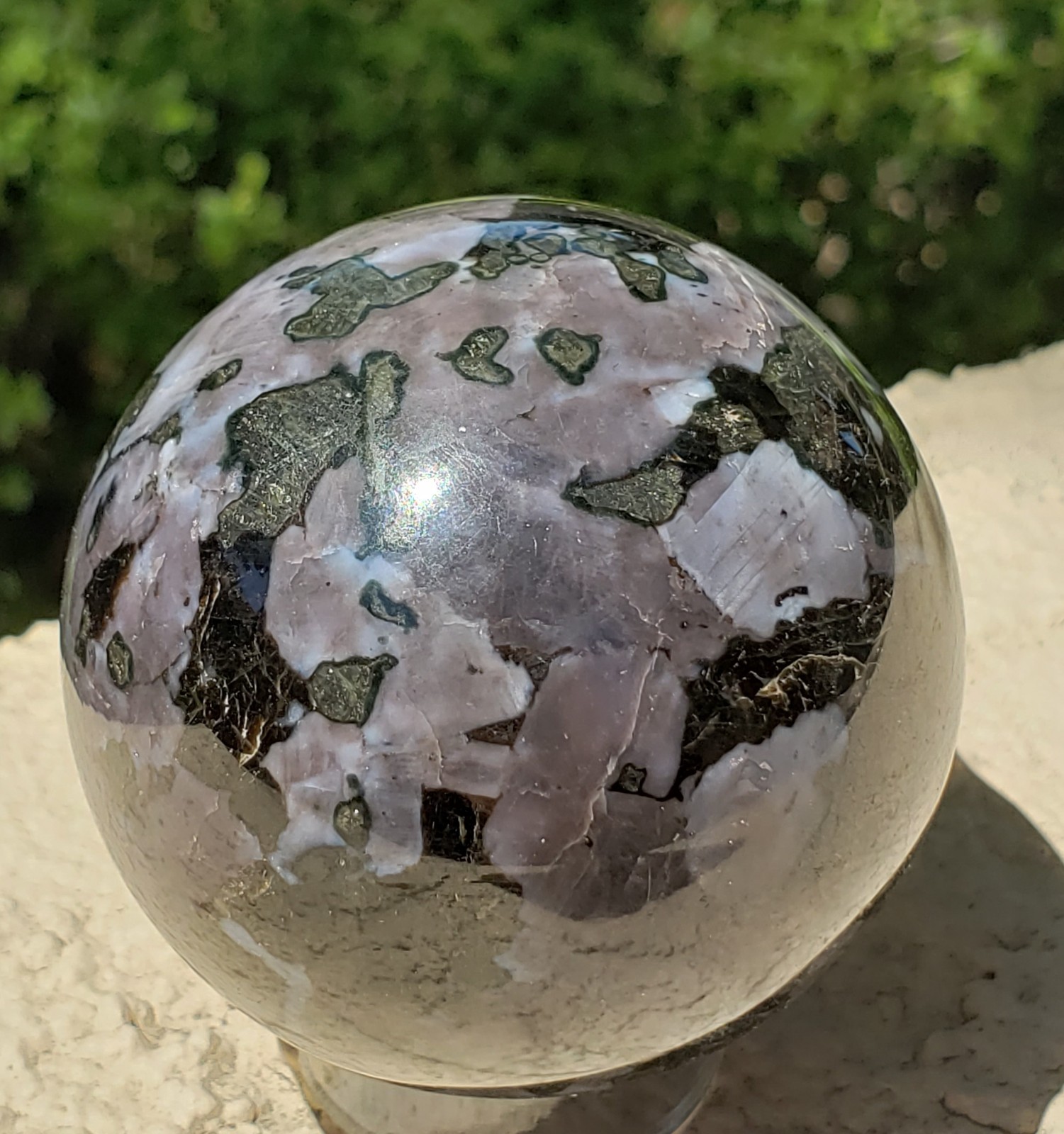 2.35″ Indigo Gabbro Mystic Merlinite Blizzard Stone Crystal Sphere, 332g