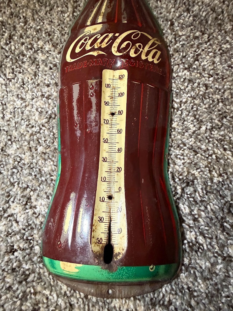 1950s/1960s Coca-Cola Tin Bottle Thermometer Sign MISSING ACTUAL THERMOMETER