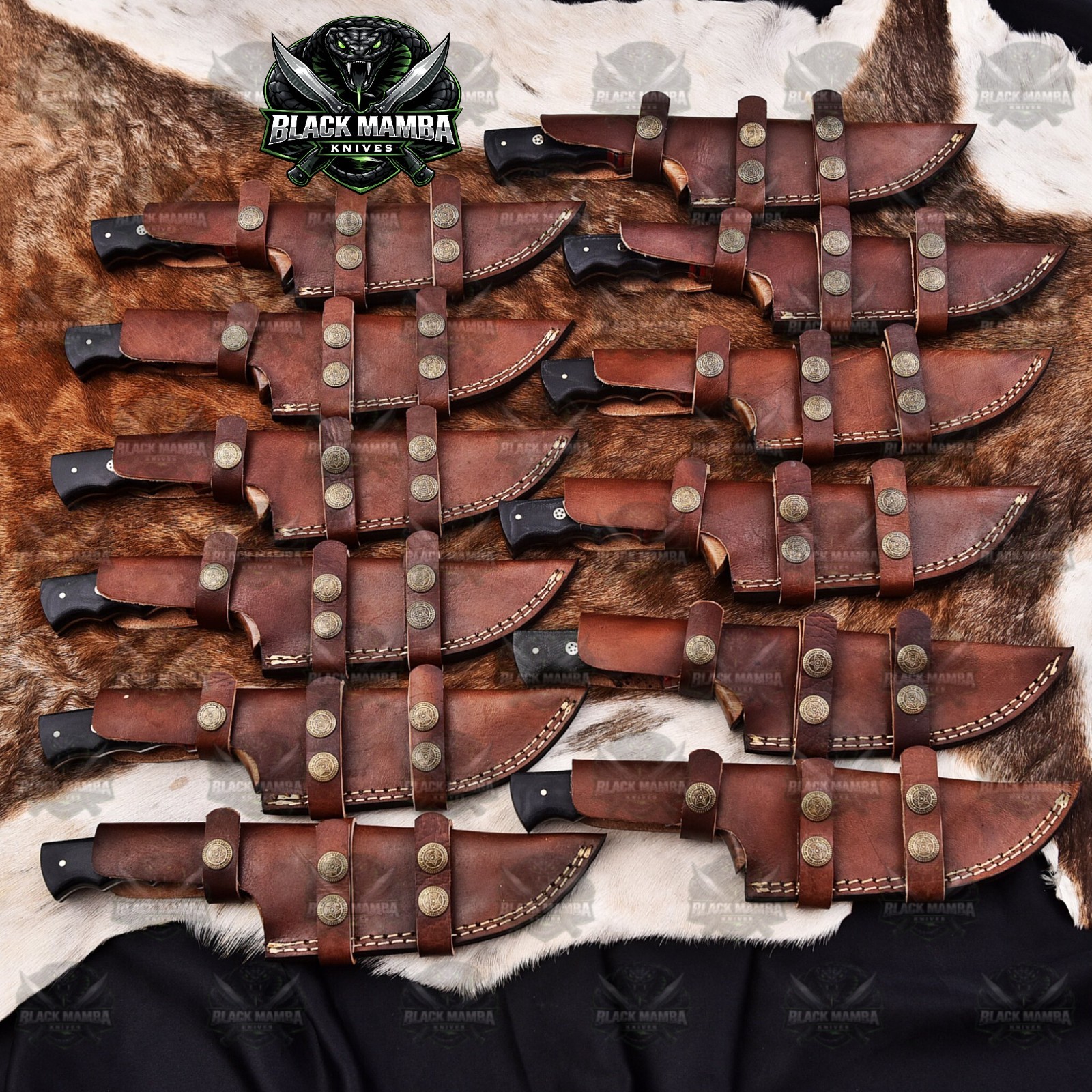 Lot of 20 pcs 8 in Handmade Damascus Steel Skinner knife with sheath Wood Handle