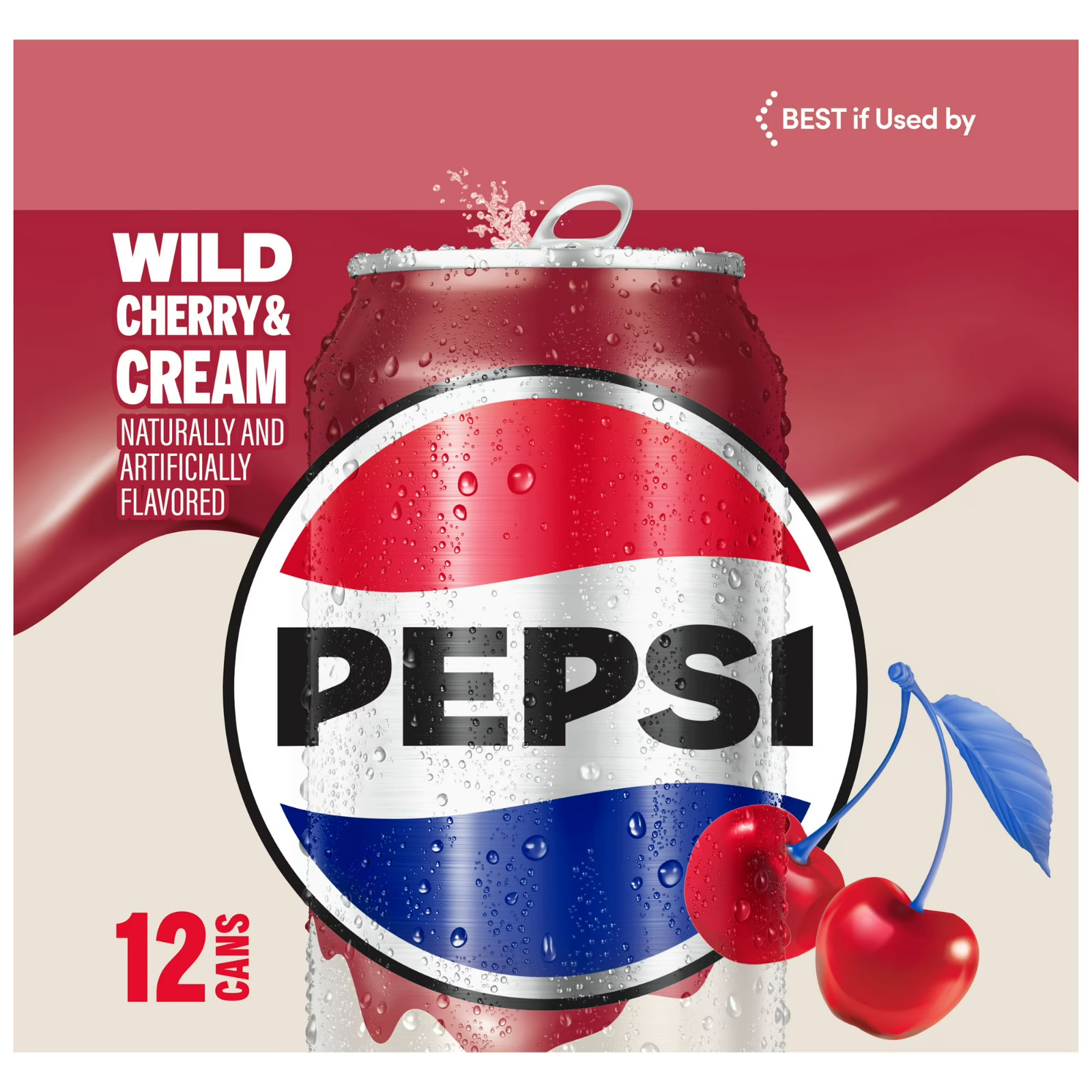 Pepsi Wild Cherry & Cream Soda 12 fl oz Cans Pack of 12 Refreshing Drink