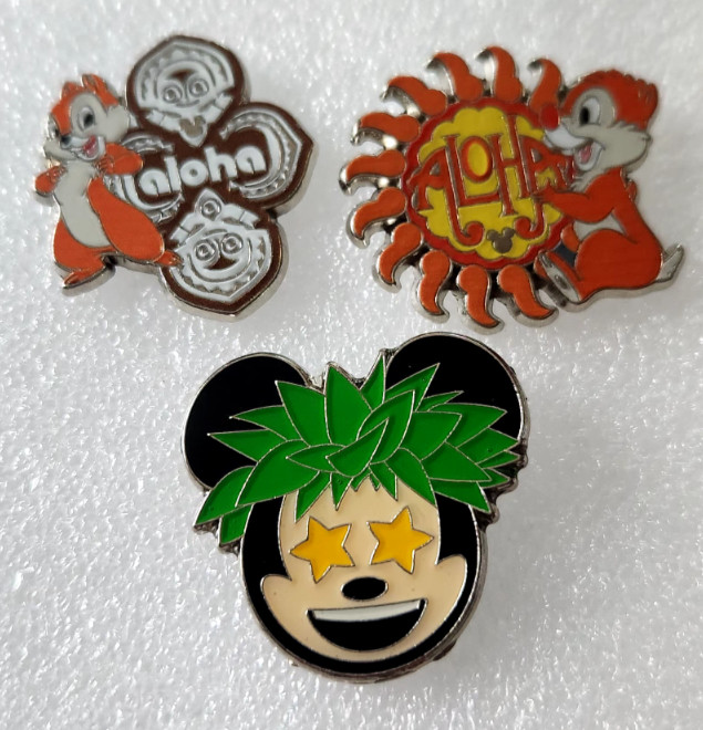 Set of 3 Disney Trading Pins Aloha & Aulani 2009/2017 Chip & Dale/Mickey Mouse