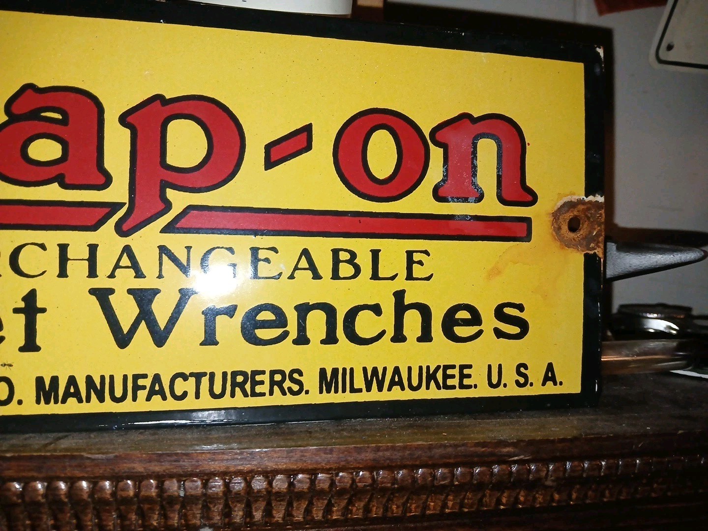 Vintage Snap On Tools Porcelain Sign – Mechanic Repair Gas Dealer Shop Sign 12“