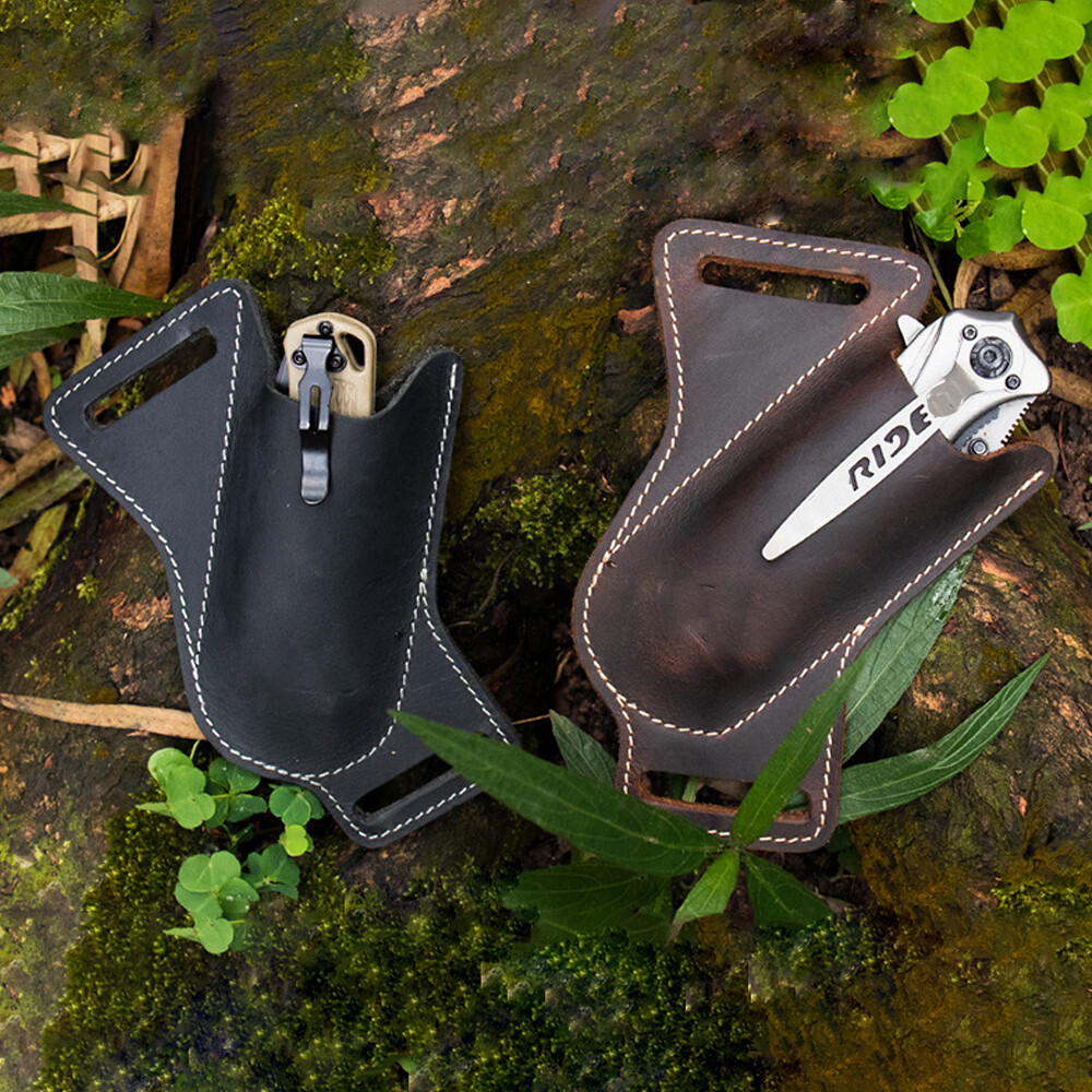 HANDMADE BELT SHEATH HOLSTER Leather Cover For folding pocket Knife Brown Black