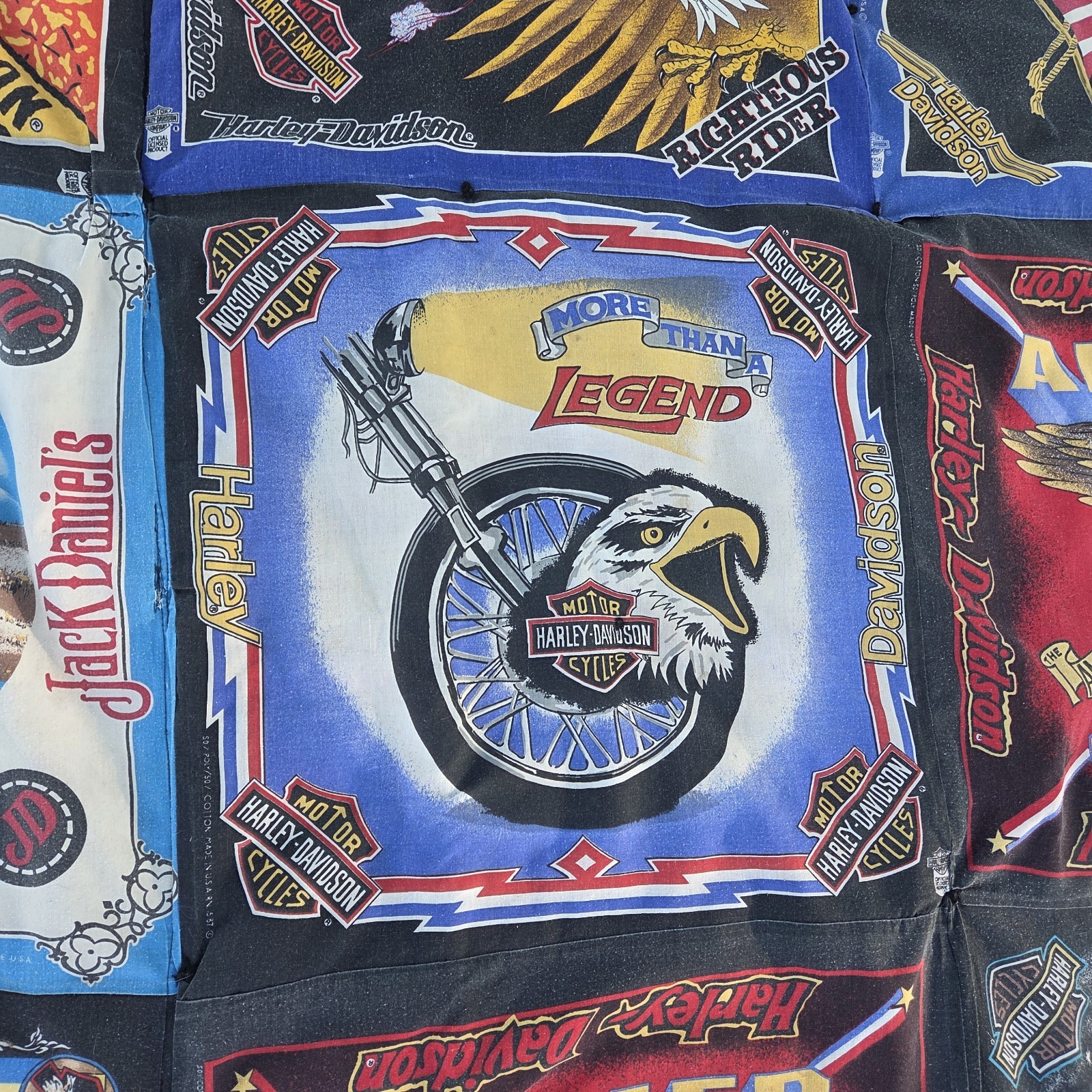 Vintage Handmade Harley-Davidson Bandana Quilt 56″x76″