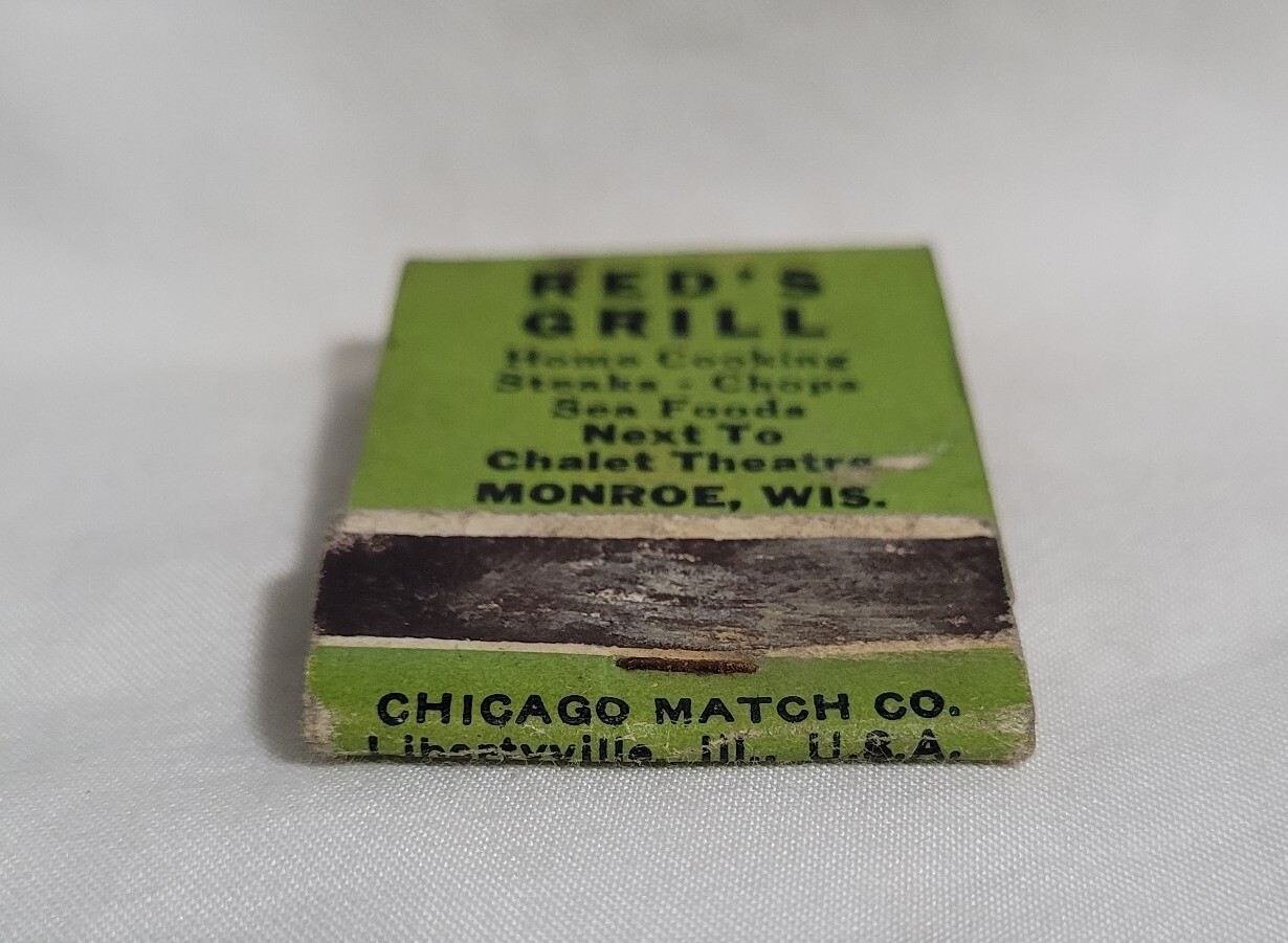 Vintage Matchbook Cover Red’s Grill Restaurant Girl Monroe Wisconsin Advertising
