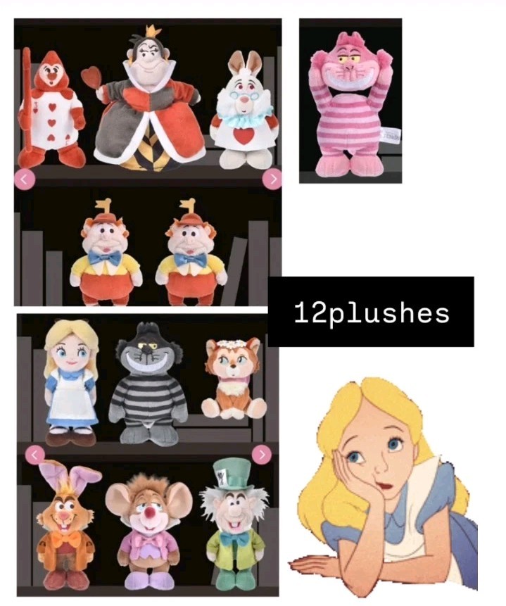 Disney Store Japan Alice in Wonderland Plush Doll Complete Set of 12 Limited New