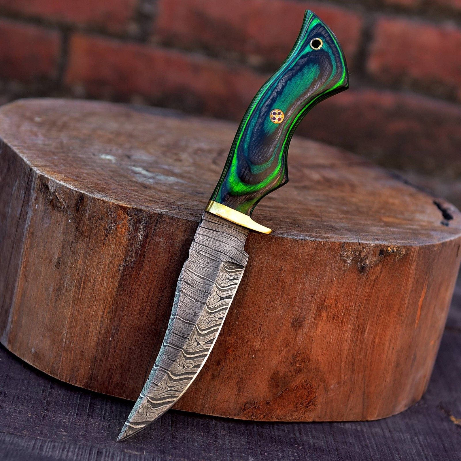 10″ EDC CUSTOM HANDMADE DAMASCUS STEEL HUNTING SKINNING KNIFE WOOD HANDLE X213