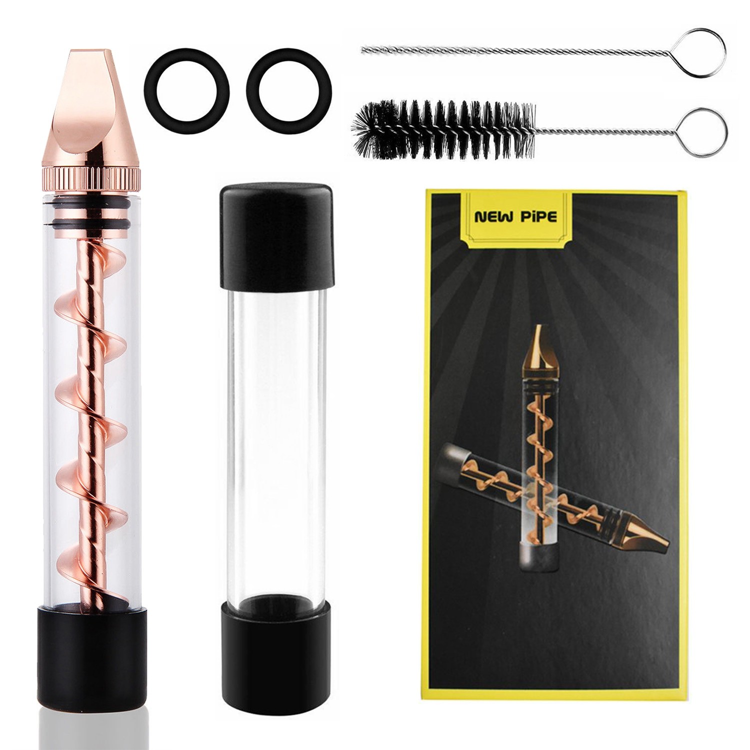 Glass Blunt Pipe Twisty 7-in-1 Grinder Kit w/ Smoking Metal Tip Cleaning Brush