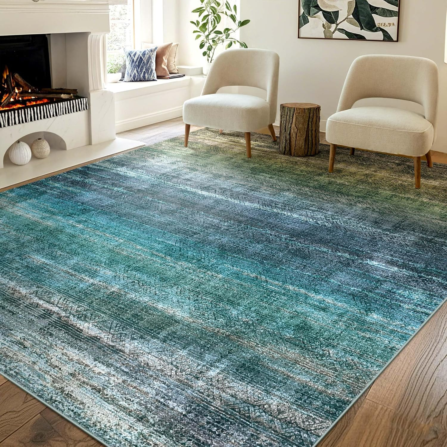 Abstract Area Rugs 6X9 Boho Washable Distressed Retro Indoor Floor Rug Multicolo
