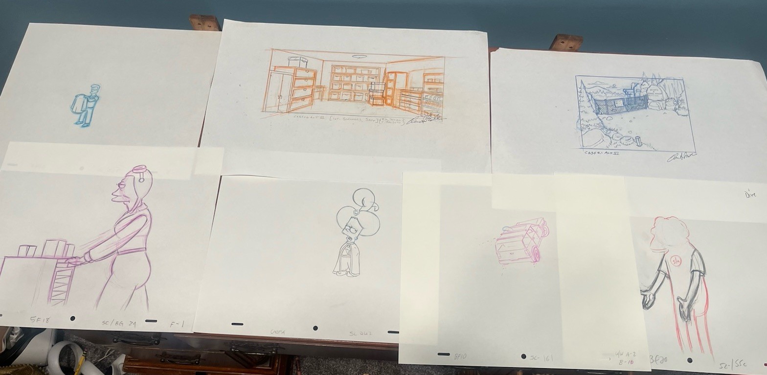 The Simpsons Production Hand Drawn Animation Pencil Lot (7), Swami Bart Art!