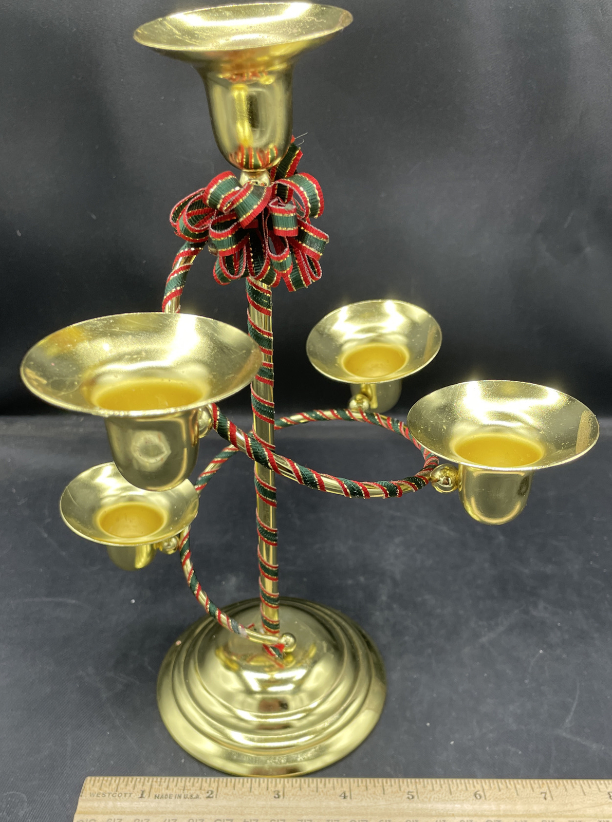 House of Lloyd 5 Candle Candlestick Holder Christmas Brass Plated Holiday Vtg