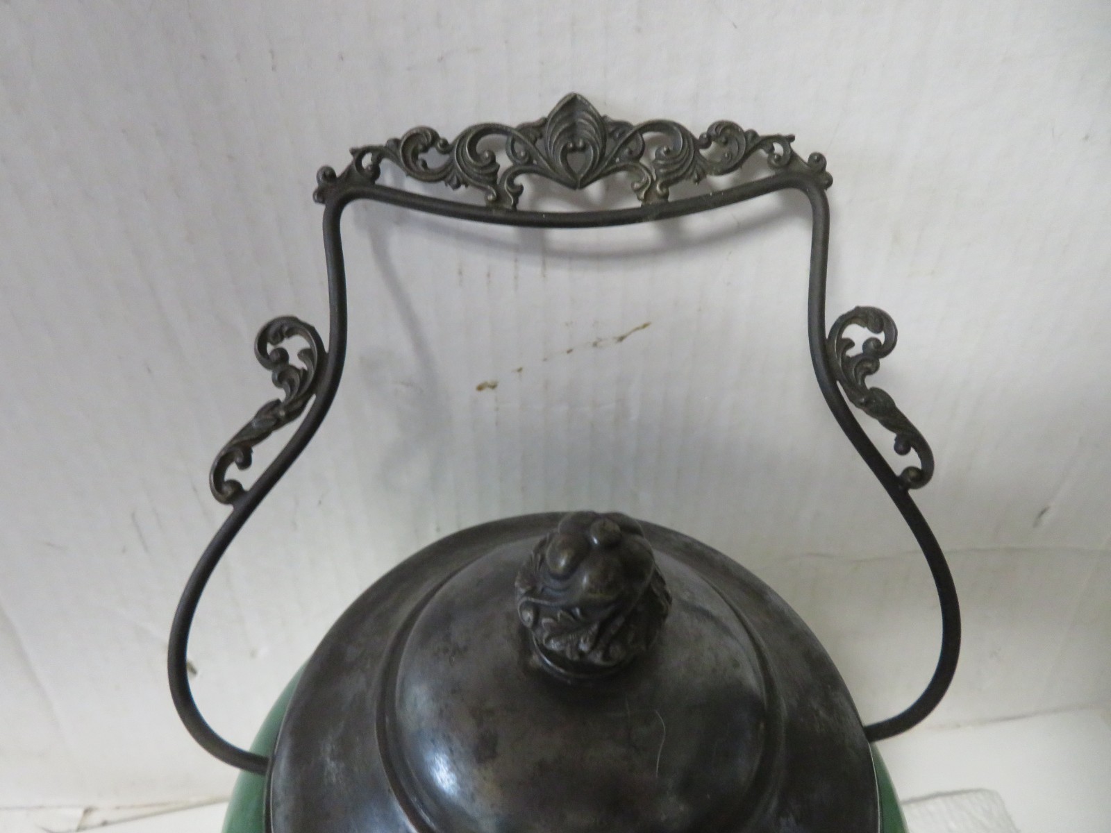 Antique floral decorated Biscuit jar with silver lid and handle