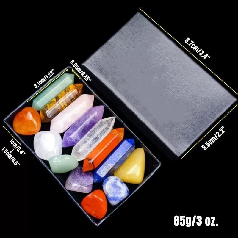 14pcs/box Natural Stone 7 Chakra Points Crystal Pillar Set Colorful Diy Necklace