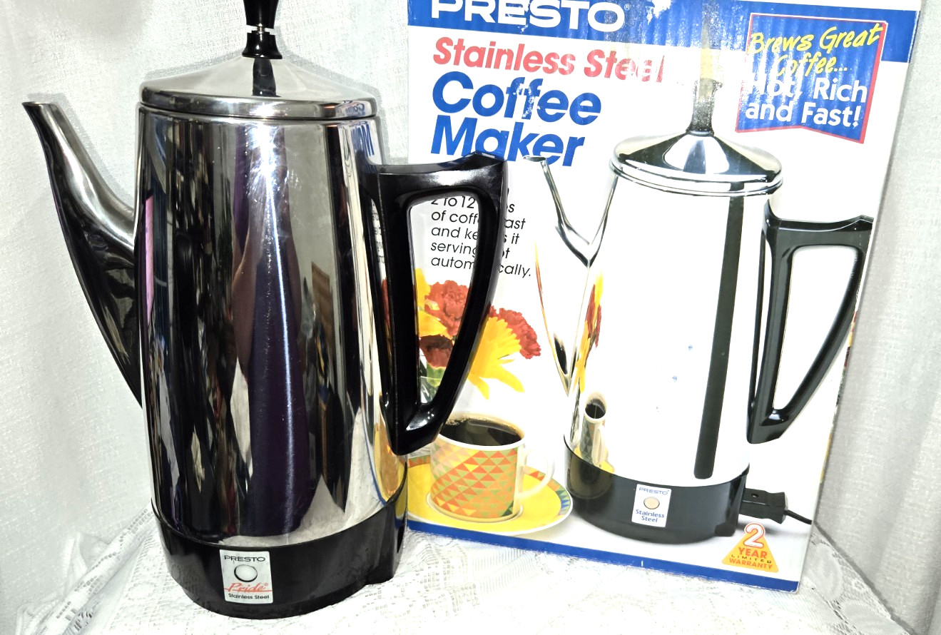 Presto 02811 Stainless Steel 12 Cup Electric Coffee Percolator w/ Box tested