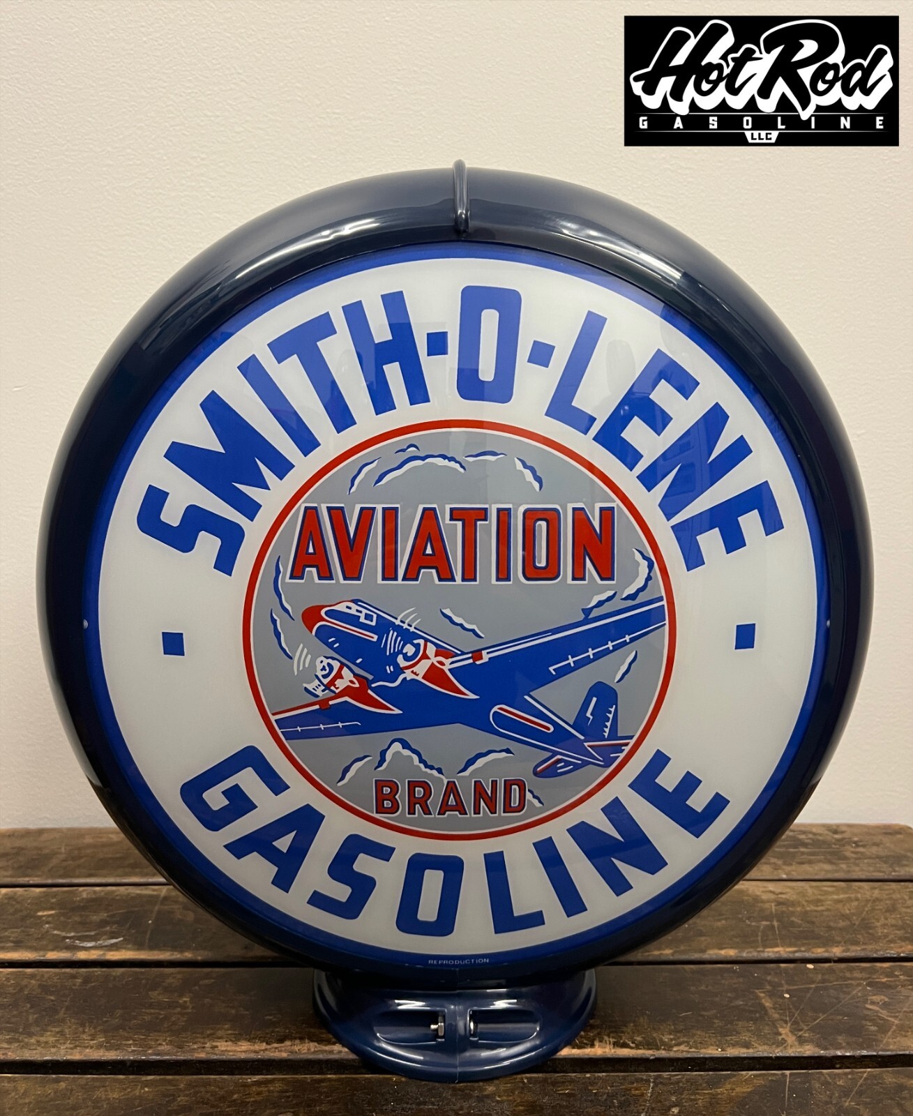 SMITH-O-LENE Reproduction 13.5″ Gas Pump Globe – (Dark Blue Body)