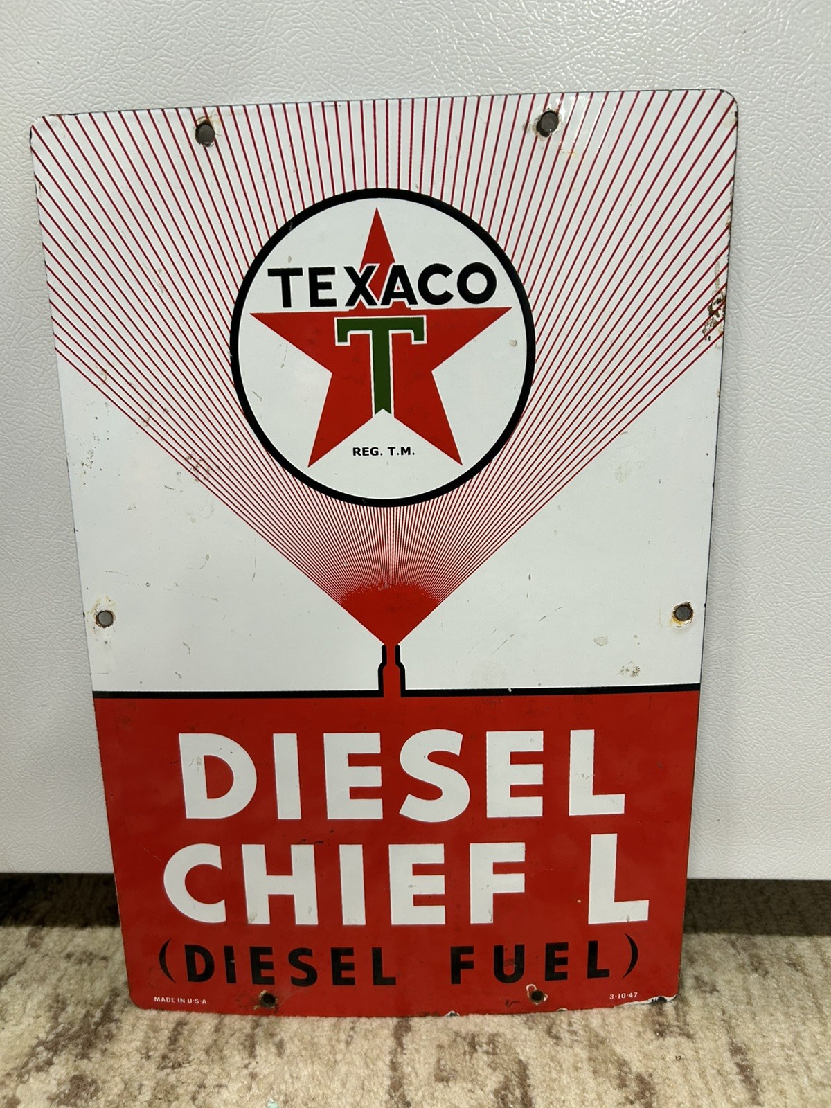 VINTAGE TEXACO DIESEL CHIEF L FUEL 18″ PORCELAIN METAL GASOLINE OIL SIGN