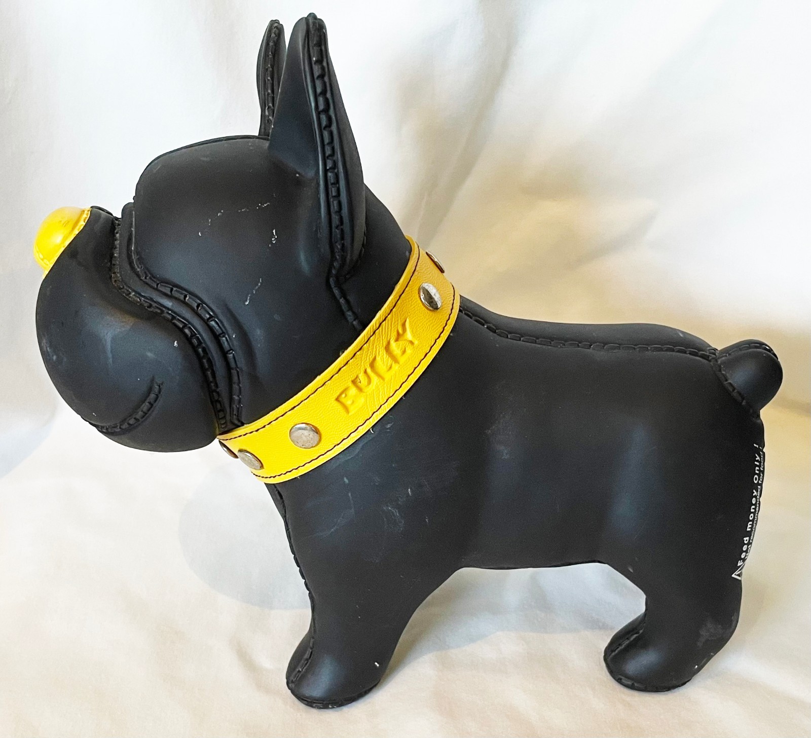 Sëmk Design The Pup’s Banker Black w/ Yellow Collar Bully Bulldog Dog Bank AS-IS