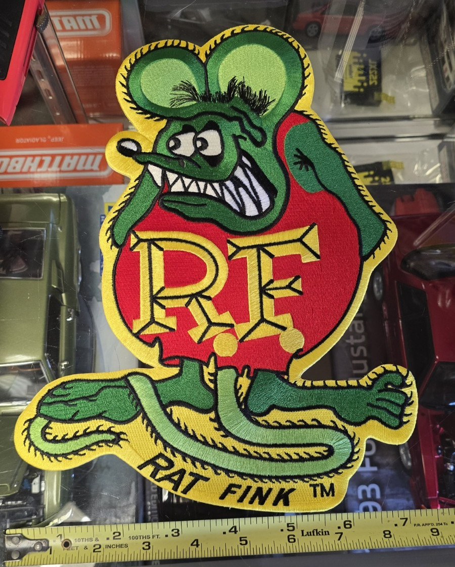 Rat Fink 12″ Large Back Patch Iron On Green Colored Ed „Big Daddy“ Roth Licensed