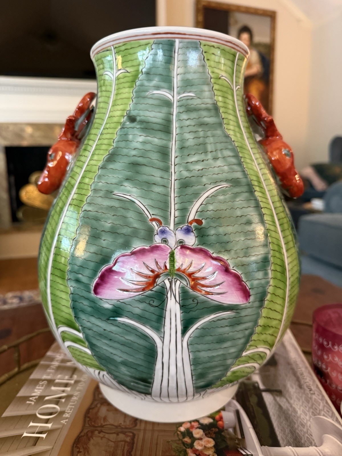 12.5″ Chinese Famille Verte Bok Choy Porcelain Hand Painted Vase