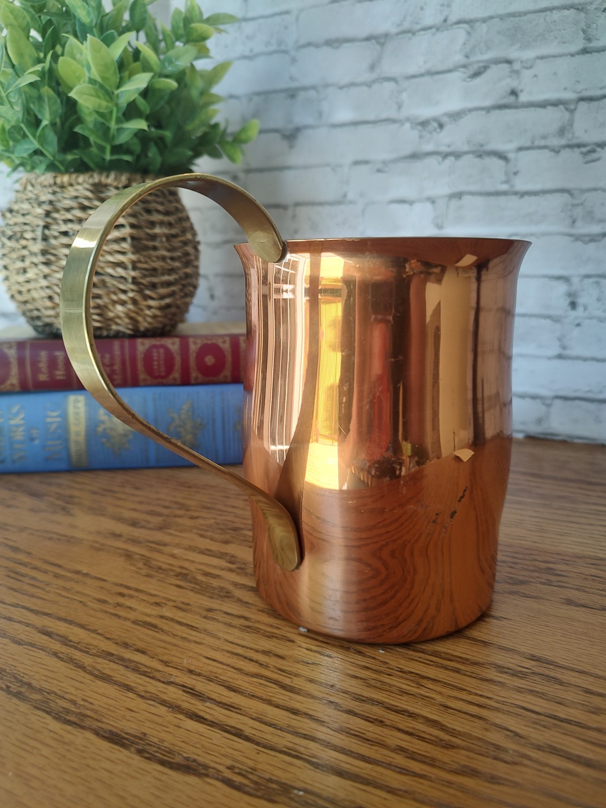 Vintage CopperCraft Guild Handmade Pitcher Brass Handle 5.5″ Tall Decorative USA